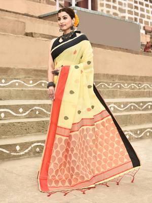 Elora handloom cotton butti weaving saree for women (yellow) 2