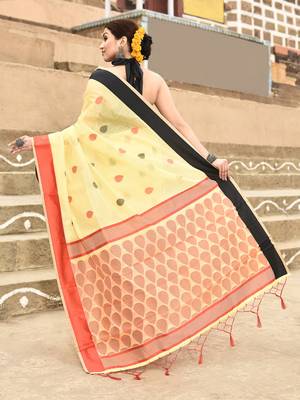 Elora handloom cotton butti weaving saree for women (yellow) 3
