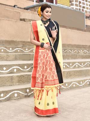 Elora handloom cotton butti weaving saree for women (yellow) 5