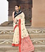 Elora handloom cotton butti weaving saree for women (cream)