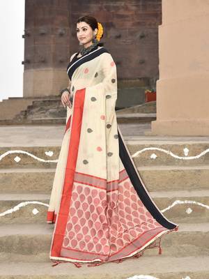 Elora handloom cotton butti weaving saree for women (cream) 2