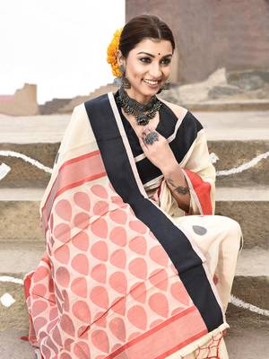 Elora handloom cotton butti weaving saree for women (cream) 3