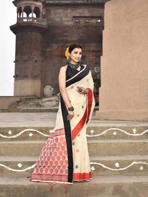 Elora handloom cotton butti weaving saree for women (cream) 4