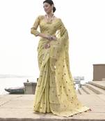 Elora pure linen tissue multicolor polka dots weaving saree for women (dusty light green)