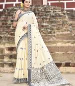 Elora handloom cotton butti weaving saree for women (cream)