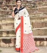 Elora handloom cotton butti weaving saree for women (off white)
