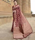 Elora linen ikkat zig zag jacquard weaving saree for women (red)