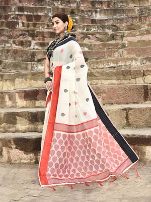 Elora handloom cotton butti weaving saree for women (off white) 4