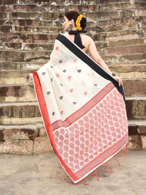 Elora handloom cotton butti weaving saree for women (off white) 5