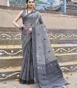 Elora handloom cotton butti weaving saree for women (grey)