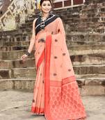 Elora handloom cotton butti weaving saree for women (peach)