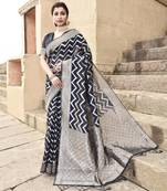 Elora linen ikkat zig zag jacquard weaving saree for women (black)