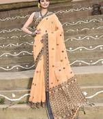 Elora handloom cotton butti weaving saree for women (orange)