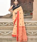 Elora handloom cotton butti weaving saree for women (orange)