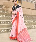 Elora handloom cotton butti weaving saree for women (light pink)