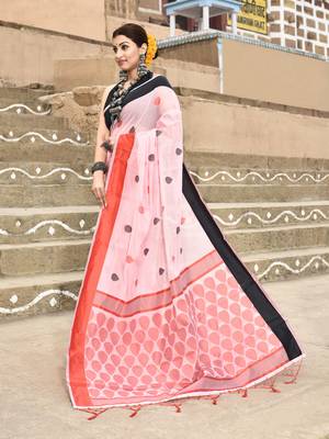 Elora handloom cotton butti weaving saree for women (light pink) 2