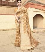 Elora linen ikkat zig zag jacquard weaving saree for women (mustard)