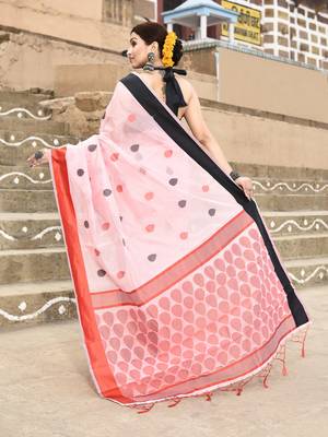 Elora handloom cotton butti weaving saree for women (light pink) 4