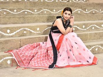 Elora handloom cotton butti weaving saree for women (light pink) 5