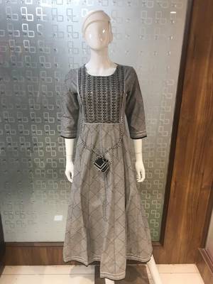 Vbuyz Women'S Embroidered Anarkali Cotton Bland Grey Stitched Kurta 9