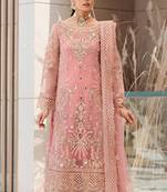 Pink Embroidered Organza Straight Suit Free size full stitched Up To 42" Size