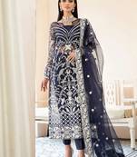 Blue Embroidered Organza Straight Suit Free size full stitched Up To 42" Size