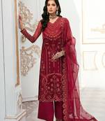 Maroon Embroidered Organza Straight Suit Free size full stitched Up To 42" Size