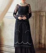 Black Thread Embroidered Net Straight Suit Free size full stitched Up To 42" Size