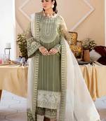 Green Embroidered Organza Straight Suit Free size full stitched Up To 42" Size