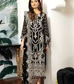 Black Thread Embroidered Organza Straight Suit Free size full stitched Up To 42" Size