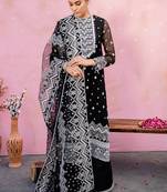 Black Embroidered Organza Straight Suit Free size full stitched Up To 42" Size