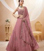 Attractive Peach Sequins Georgette Party Wear Lehenga Choli