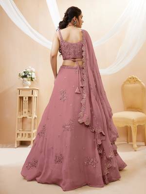 Attractive Peach Sequins Georgette Party Wear Lehenga Choli 3