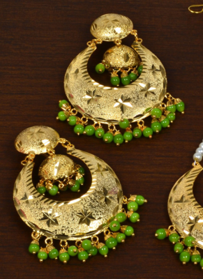 Punjabi Traditional Parrot Green Earrings Tikka Set MT248 3