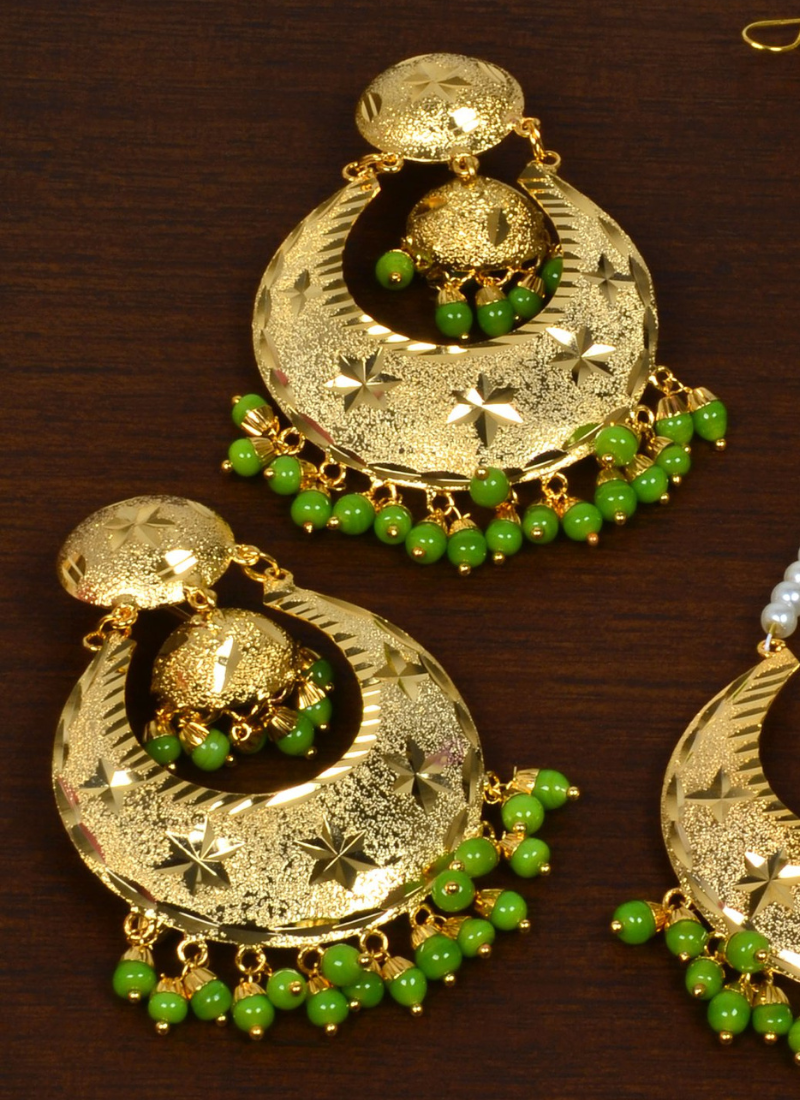 Punjabi Traditional Parrot Green Earrings Tikka Set MT248