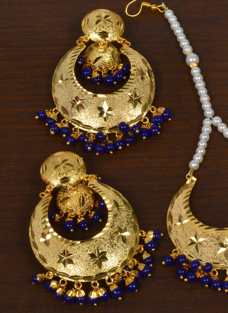 Punjabi Traditional Blue Earrings Tikka Set MT252