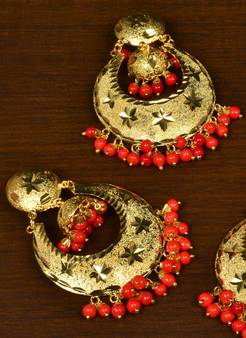 Punjabi traditional red earrings tikka set mt244