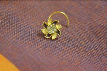 Floral motif black meenakari worl gold plated brass premium nosering or nosepin for women 1