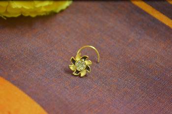 Floral motif black meenakari worl gold plated brass premium nosering or nosepin for women 2
