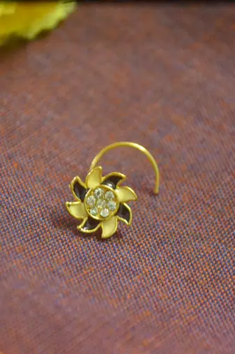 Floral motif black meenakari worl gold plated brass premium nosering or nosepin for women