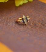 Floral motif blue multi diamond gold plated brass premium clipon press nosering or fake nosepin for women