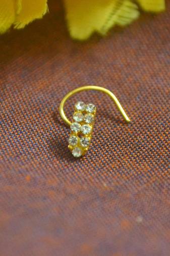 Rectangular diamond stone gold plated brass premium nosering or nosepin for women