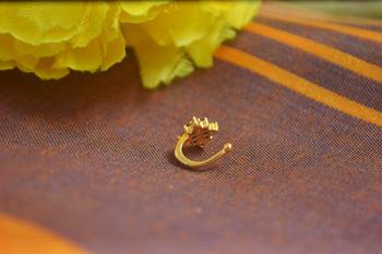 Floral motif blue multi diamond gold plated brass premium clipon press nosering or fake nosepin for women 3