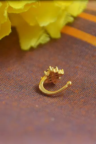 Floral motif blue multi diamond gold plated brass premium clipon press nosering or fake nosepin for women