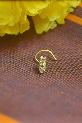 Rectangular diamond stone gold plated brass premium nosering or nosepin for women