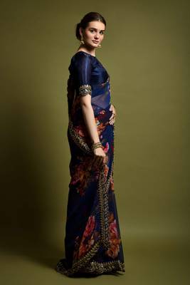 GRUHNAREE BLUE EMBROIDERED GEORGETTE SAREE WITH BLOUSE 3
