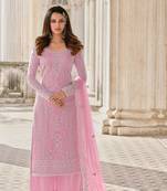 PINK NET CODDING EMBROIDERED STRAIGHT DIAMOND WORK DRESS MATERIAL