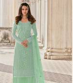GREEN NET CODDING EMBROIDERED STRAIGHT DIAMOND WORK DRESS MATERIAL