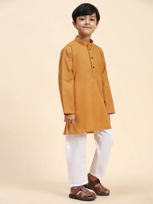 Orange plain cotton kurta pajama set for boys ethnic wear 3