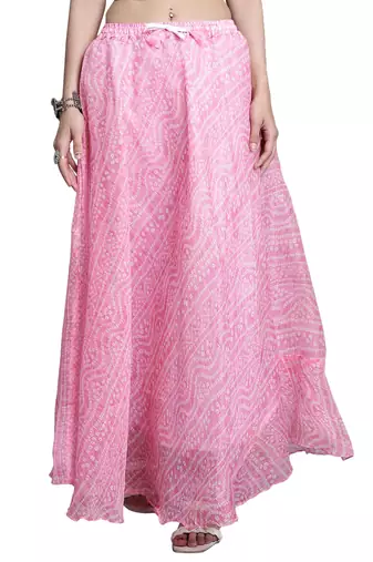 Baby pink printed flared cotton kota doriya lehenga skirt